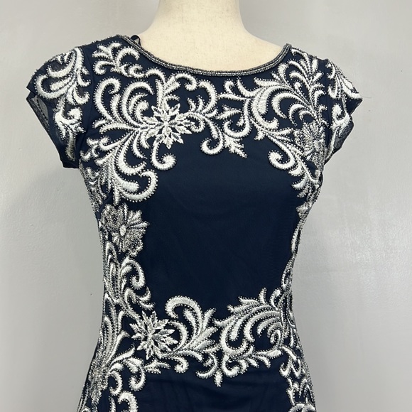 Aidan Mattox Beaded Patterned Blue and White Dress - Picture 4 of 9